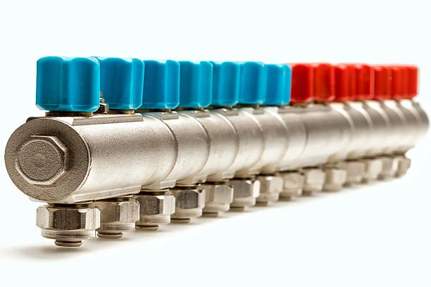Brass PEX manifolds with shutoff valves